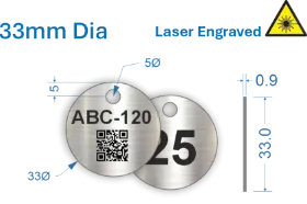 Picture of 33mm dia. Laser Engraved  Stainless Steel Valve Tags 