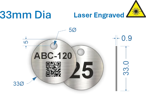 Picture of 33mm dia. Laser Engraved  Stainless Steel Valve Tags 
